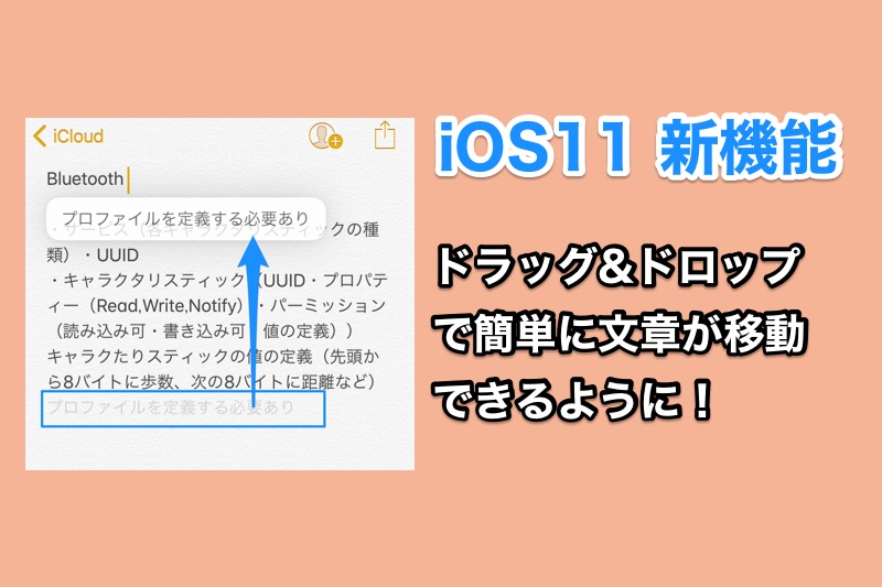 iOS11の新機能 メモ帳アプリなどで文章の移動がドラッグ&ドロップでできるように！